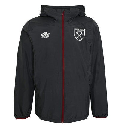 Carbon-New Claret - Front - Umbro Mens 23-24 West Ham United FC Showerproof Jacket