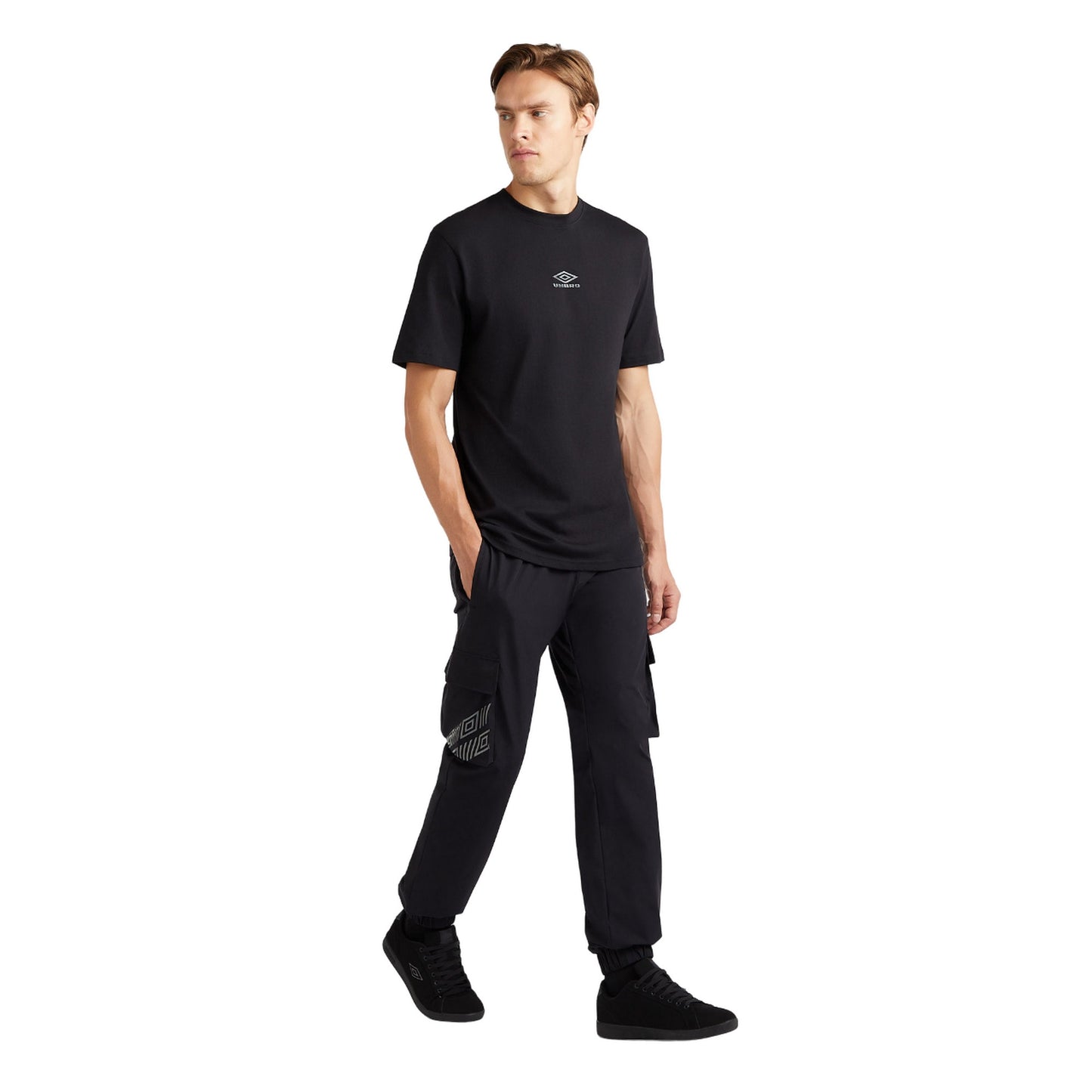 Black-Woodland Grey - Side - Umbro Mens City Silo Horizon Cargo Trousers