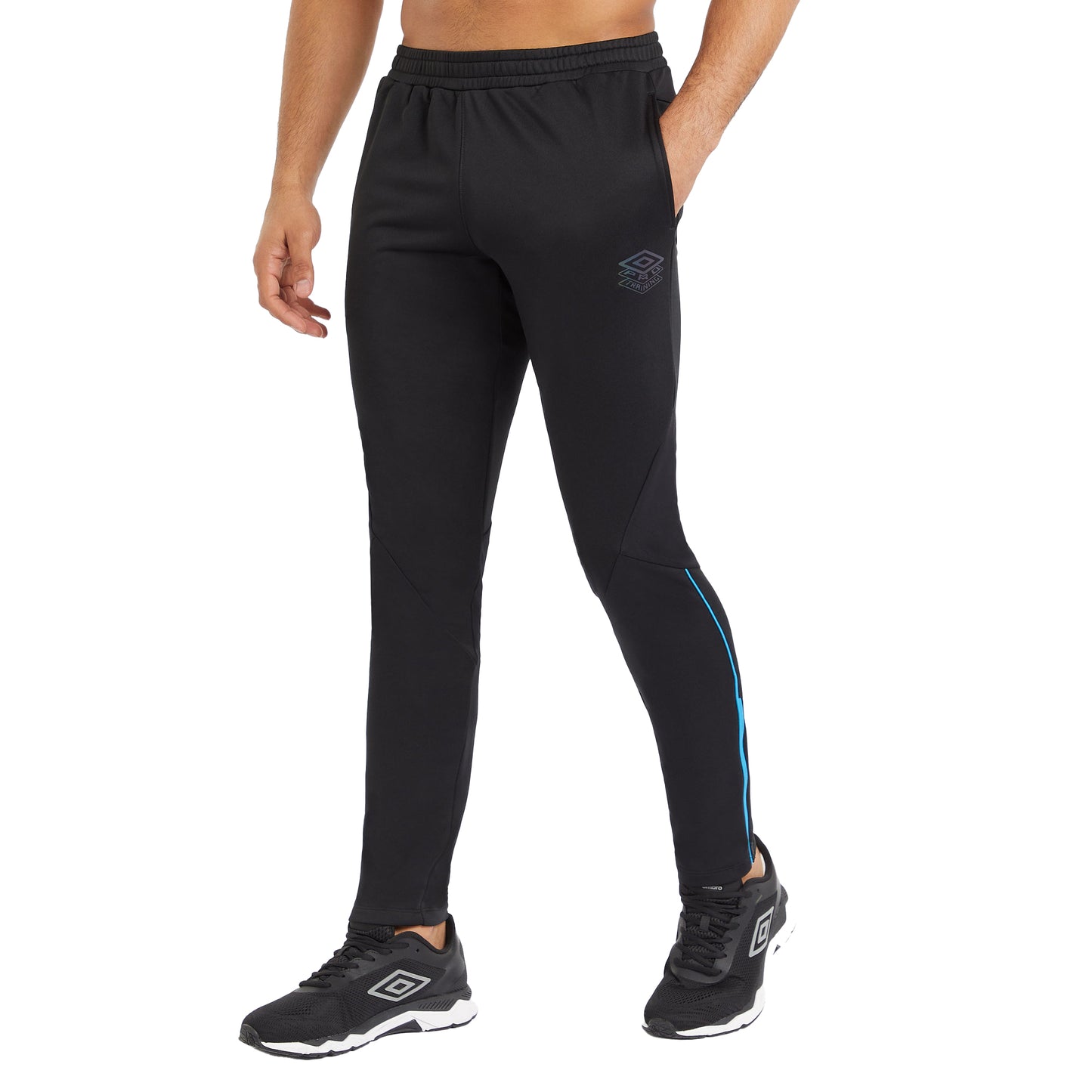 Black-Malibu Blue - Side - Umbro Mens Pro Training Tracksuit Bottoms
