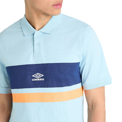 Angel Blue-Ecru-Blazing Orange - Lifestyle - Umbro Mens Stripe Polo Shirt