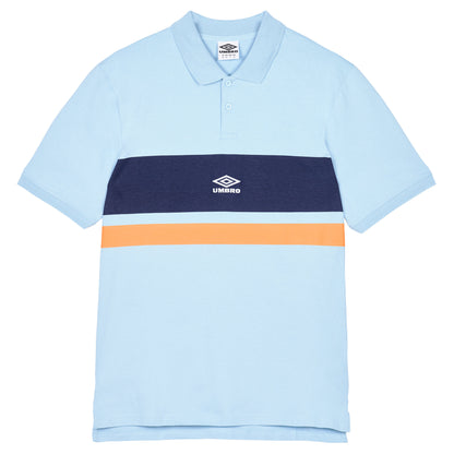 Angel Blue-Ecru-Blazing Orange - Front - Umbro Mens Stripe Polo Shirt