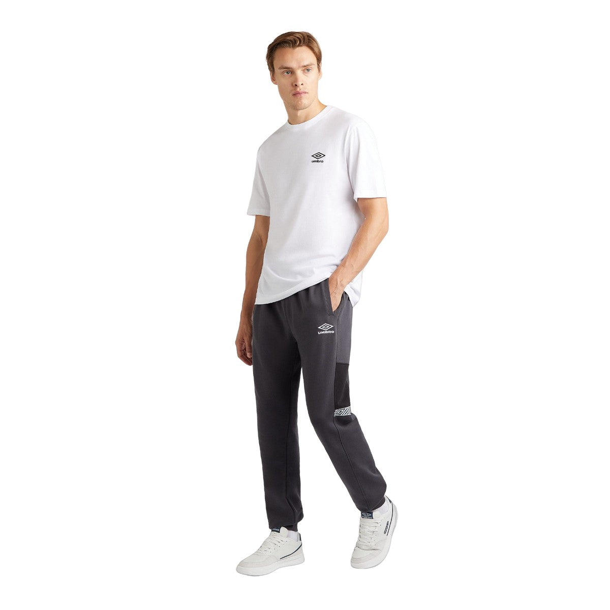 Woodland Grey-Black - Pack Shot - Umbro Mens Sports Style Club Jogging Bottoms
