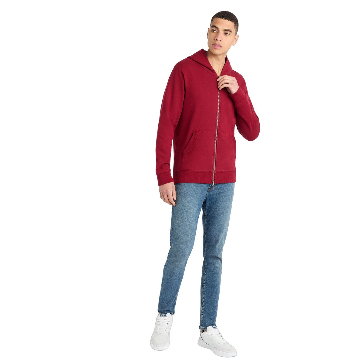 Rhubarb-Angel Falls - Pack Shot - Umbro Mens Logo Full Zip Hoodie