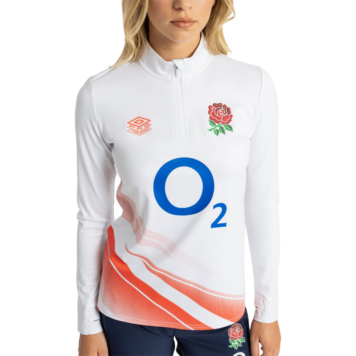 Brilliant White-Hot Coral - Side - Umbro Womens-Ladies 23-24 England Red Roses Midlayer