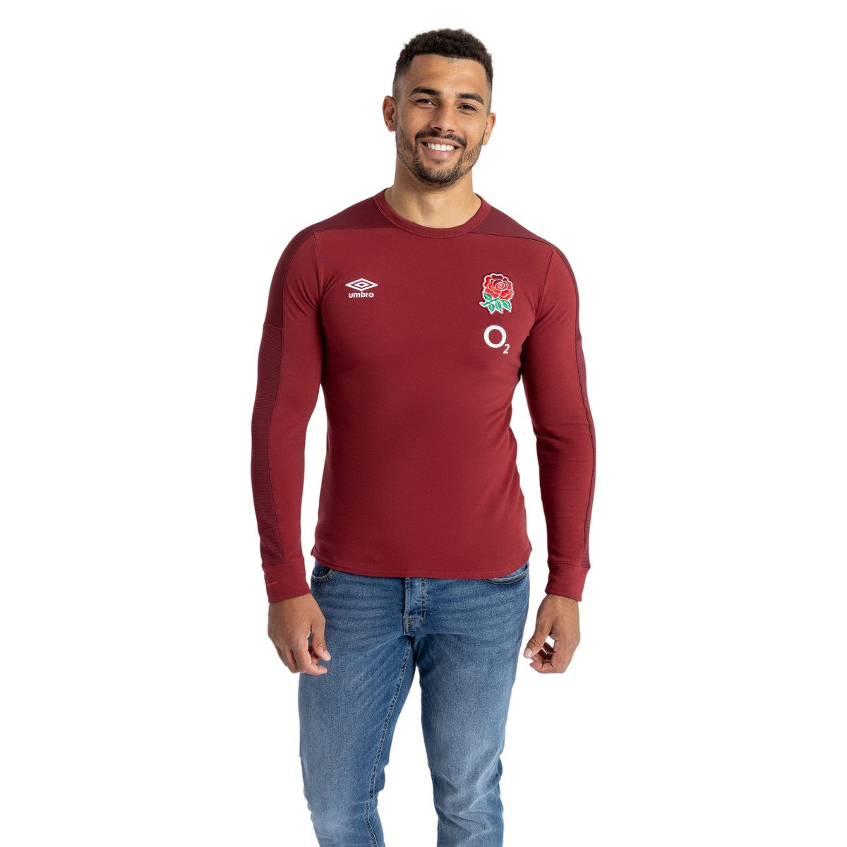 Tibetan Red-Zinfandel - Side - Umbro Mens 23-24 England Rugby Long-Sleeved Presentation T-Shirt