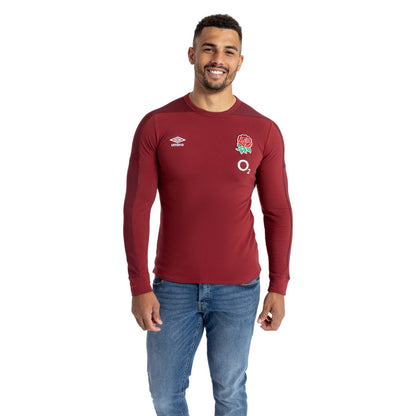 Tibetan Red-Zinfandel - Side - Umbro Mens 23-24 England Rugby Long-Sleeved Presentation T-Shirt