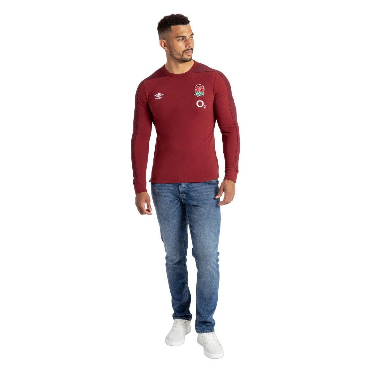 Tibetan Red-Zinfandel - Pack Shot - Umbro Mens 23-24 England Rugby Long-Sleeved Presentation T-Shirt