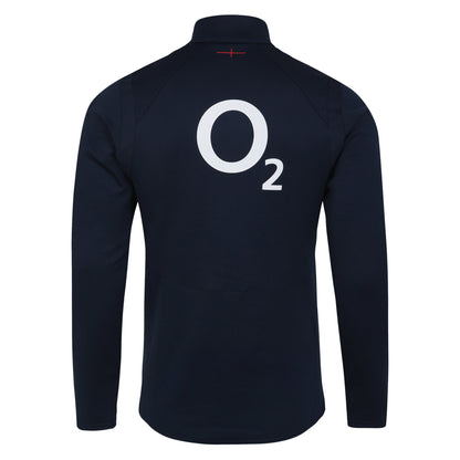 Navy Blazer-Flame Scarlet - Back - Umbro Mens 23-24 England Rugby Half Zip Fleece Top