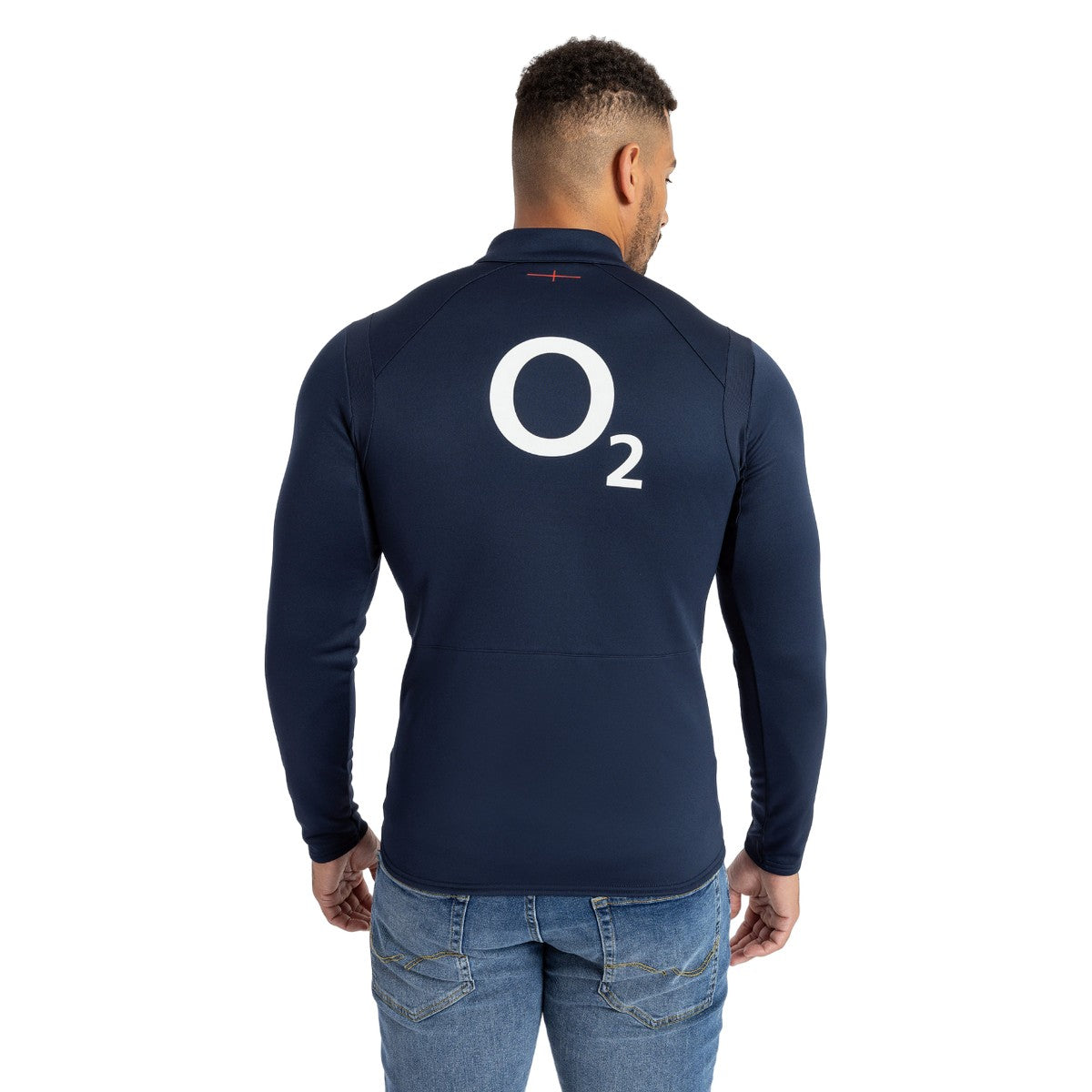 Navy Blazer-Flame Scarlet - Lifestyle - Umbro Mens 23-24 England Rugby Half Zip Fleece Top
