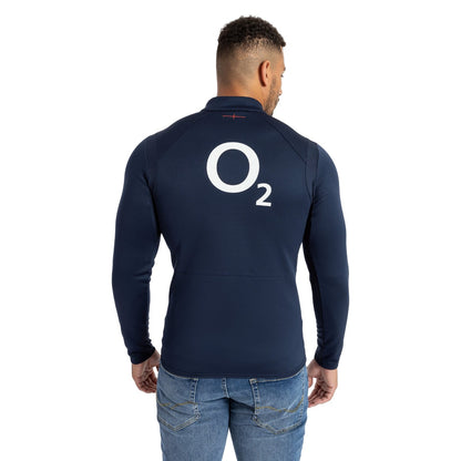 Navy Blazer-Flame Scarlet - Lifestyle - Umbro Mens 23-24 England Rugby Half Zip Fleece Top