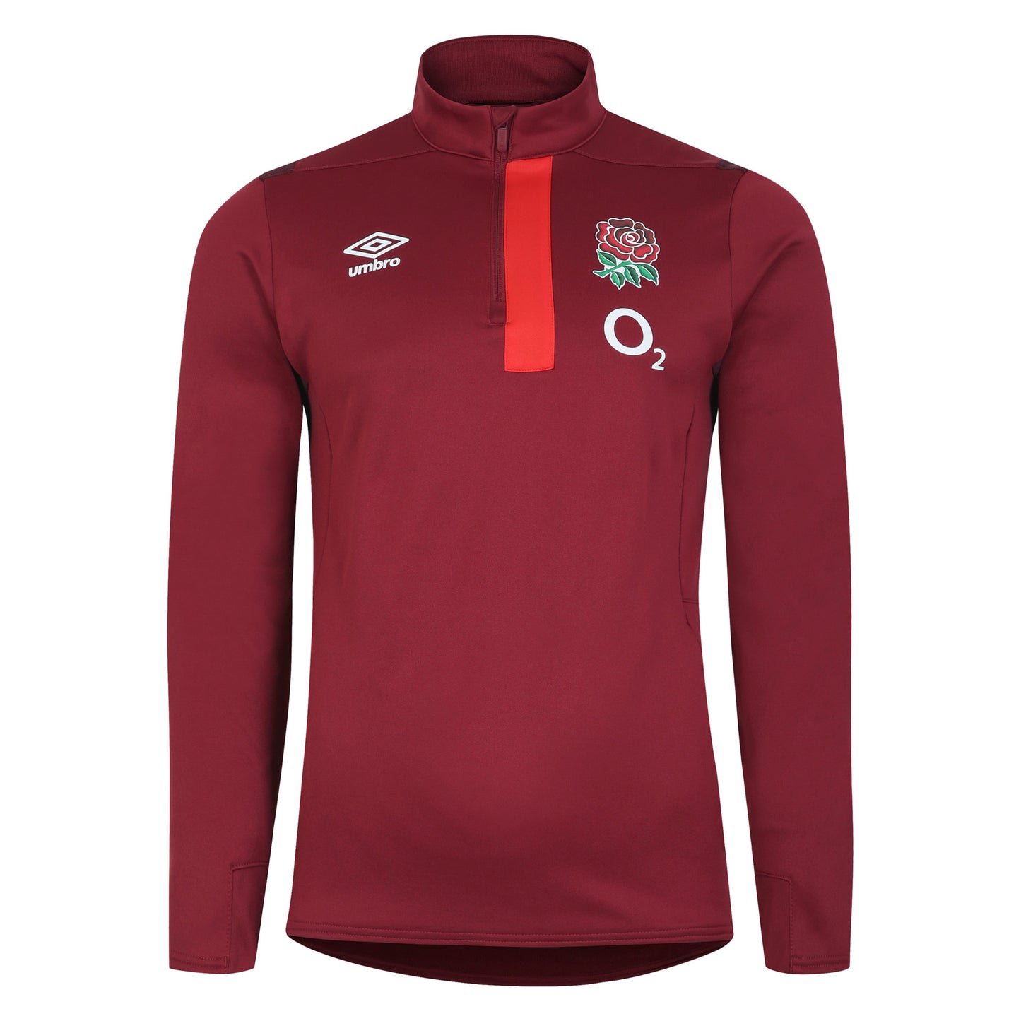 Tibetan Red-Zinfandel-Flame Scarlet - Front - Umbro Mens 23-24 England Rugby Half Zip Fleece Top