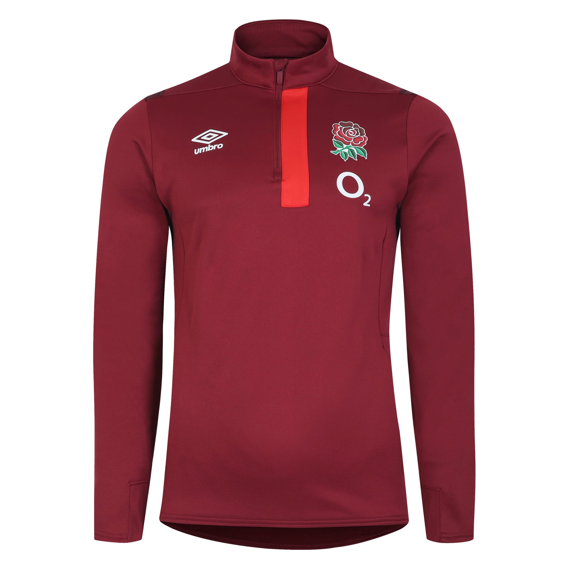 Tibetan Red-Zinfandel-Flame Scarlet - Front - Umbro Mens 23-24 England Rugby Half Zip Fleece Top