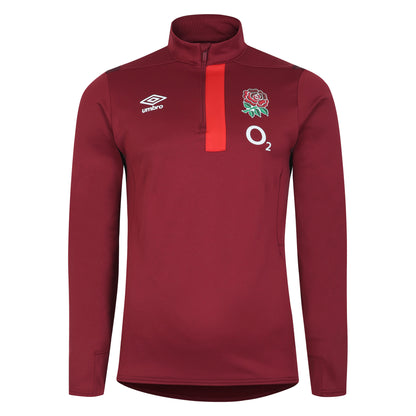 Tibetan Red-Zinfandel-Flame Scarlet - Front - Umbro Mens 23-24 England Rugby Half Zip Fleece Top