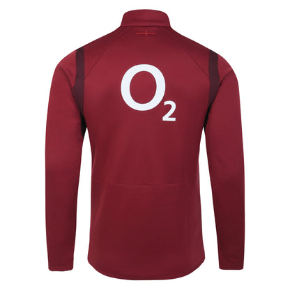 Tibetan Red-Zinfandel-Flame Scarlet - Back - Umbro Mens 23-24 England Rugby Half Zip Fleece Top