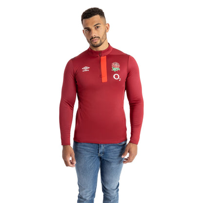 Tibetan Red-Zinfandel-Flame Scarlet - Side - Umbro Mens 23-24 England Rugby Half Zip Fleece Top