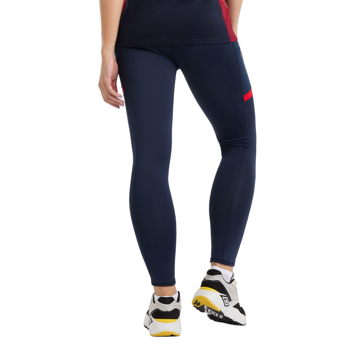 Navy Blazer-Dress Blue-Flame Scarlet - Back - Umbro Womens-Ladies 23-24 England Rugby Gym Leggings