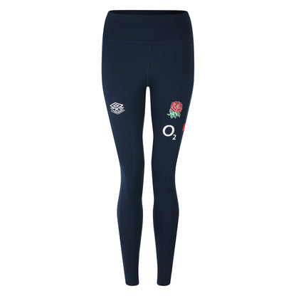 Navy Blazer-Dress Blue-Flame Scarlet - Front - Umbro Womens-Ladies 23-24 England Rugby Gym Leggings