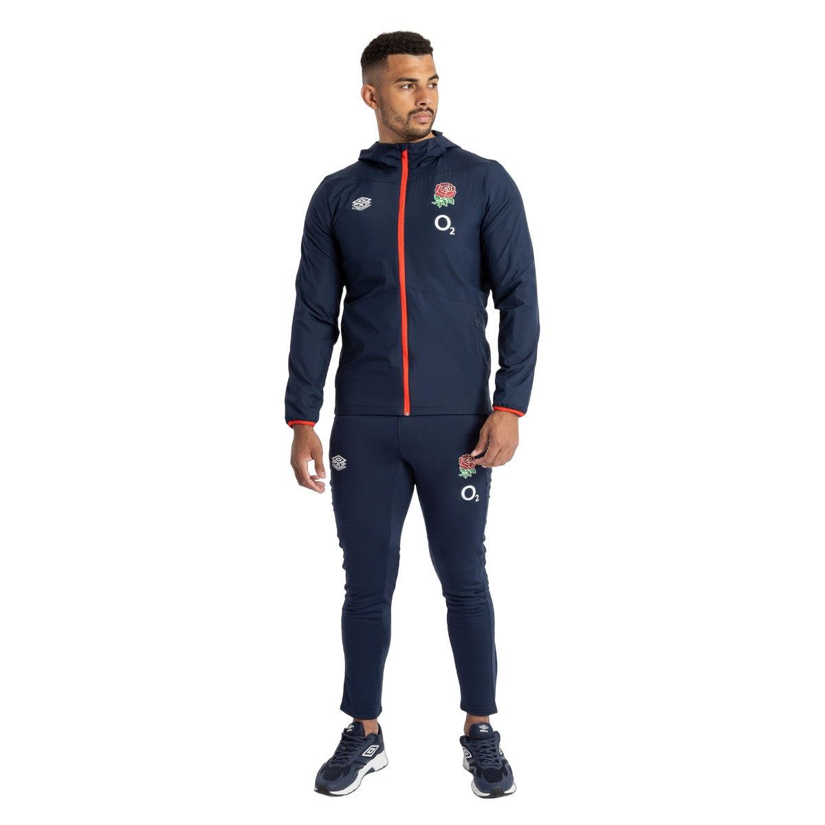 Navy Blazer-Flame Scarlet - Pack Shot - Umbro Mens 23-24 England Rugby Track Jacket