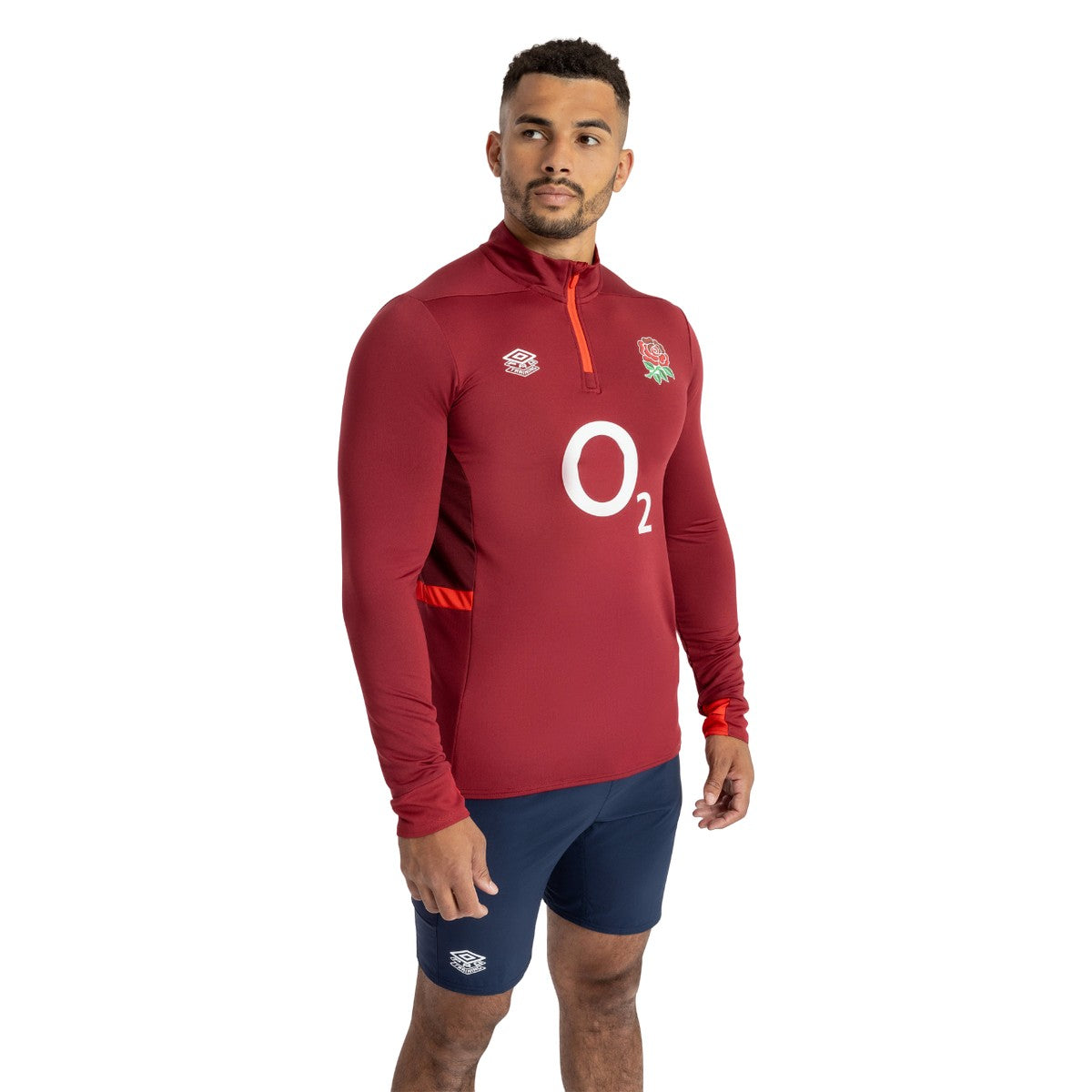 Tibetan Red-Zinfandel-Flame Scarlet - Side - Umbro Mens 23-24 England Rugby Midlayer