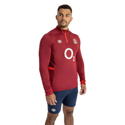 Tibetan Red-Zinfandel-Flame Scarlet - Side - Umbro Mens 23-24 England Rugby Midlayer