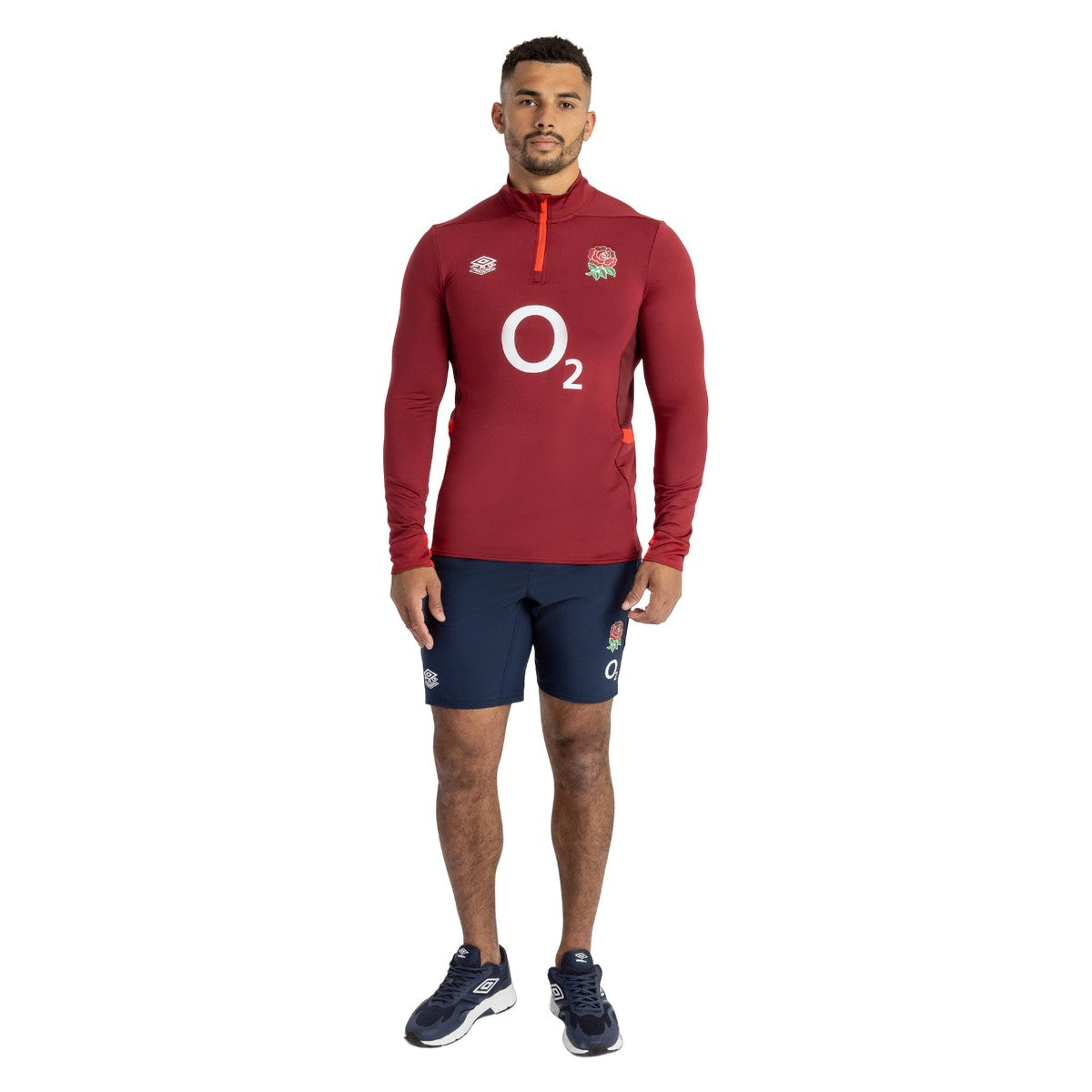 Tibetan Red-Zinfandel-Flame Scarlet - Pack Shot - Umbro Mens 23-24 England Rugby Midlayer