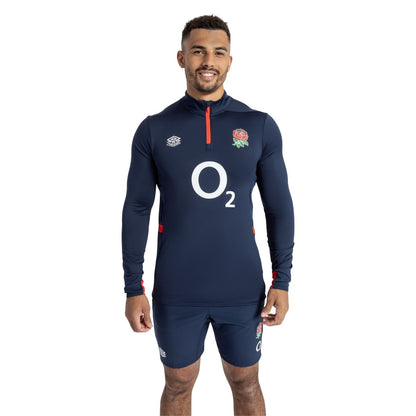 Navy Blazer-Dress Blue-Flame Scarlet - Side - Umbro Mens 23-24 England Rugby Midlayer