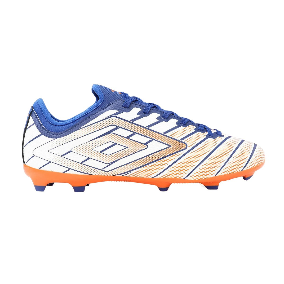 White-Deep Surf-Vermillion Orange - Side - Umbro Unisex Adult Velocita Elixir Club Football Boots