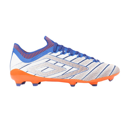 White-Deep Surf-Vermillion - Side - Umbro Mens Velocita Elixir Pro Firm Ground Football Boots