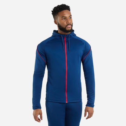 Estate Blue-Rococo Red - Front - Umbro Mens Pro Training Full Zip Hoodie