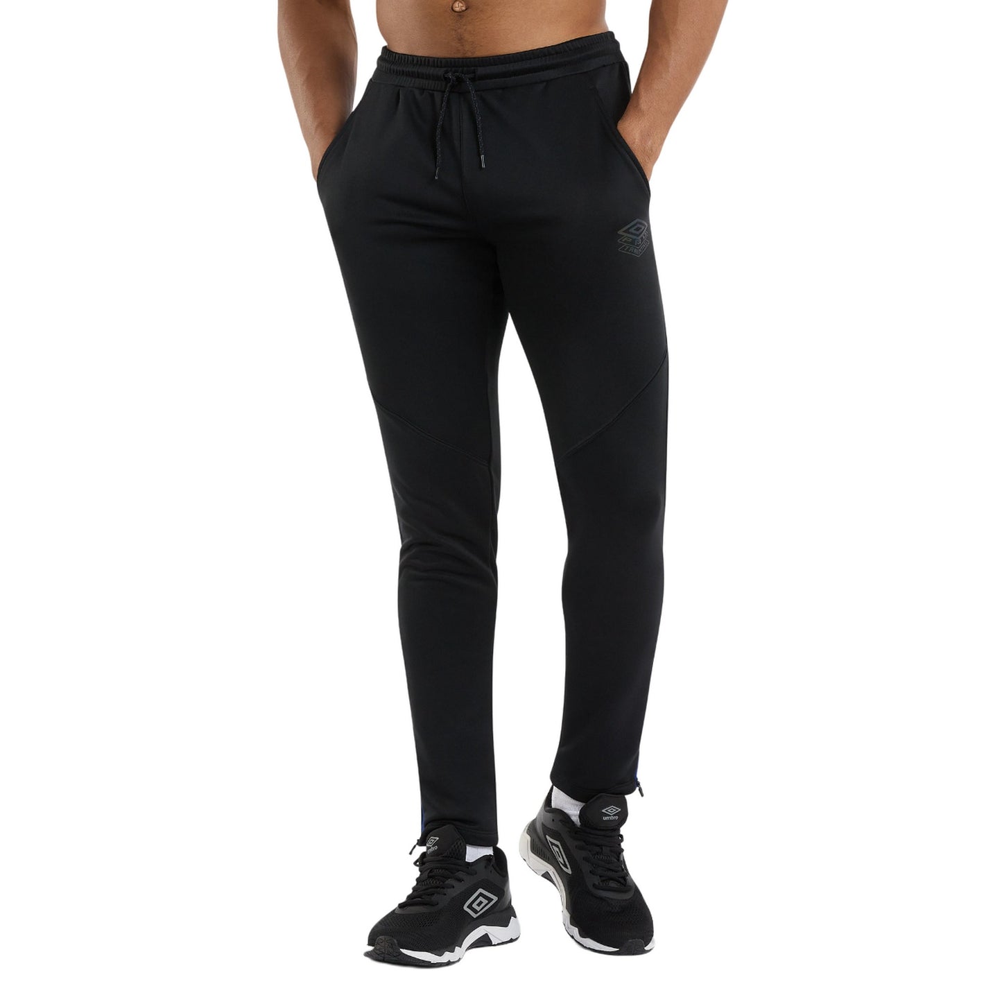 Black-Royal Blue - Side - Umbro Mens Pro Training Polyester Tracksuit Bottoms