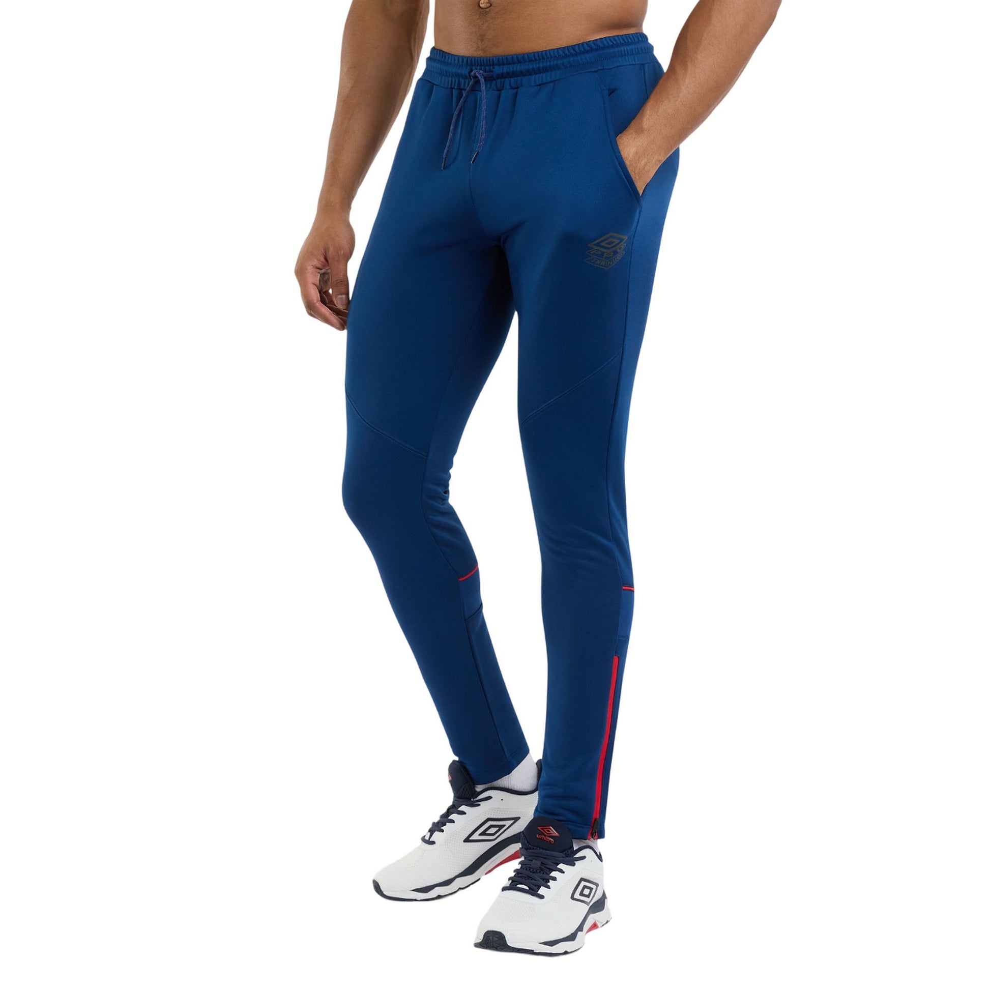 Estate Blue-Roccoco Red - Side - Umbro Mens Pro Training Polyester Tracksuit Bottoms