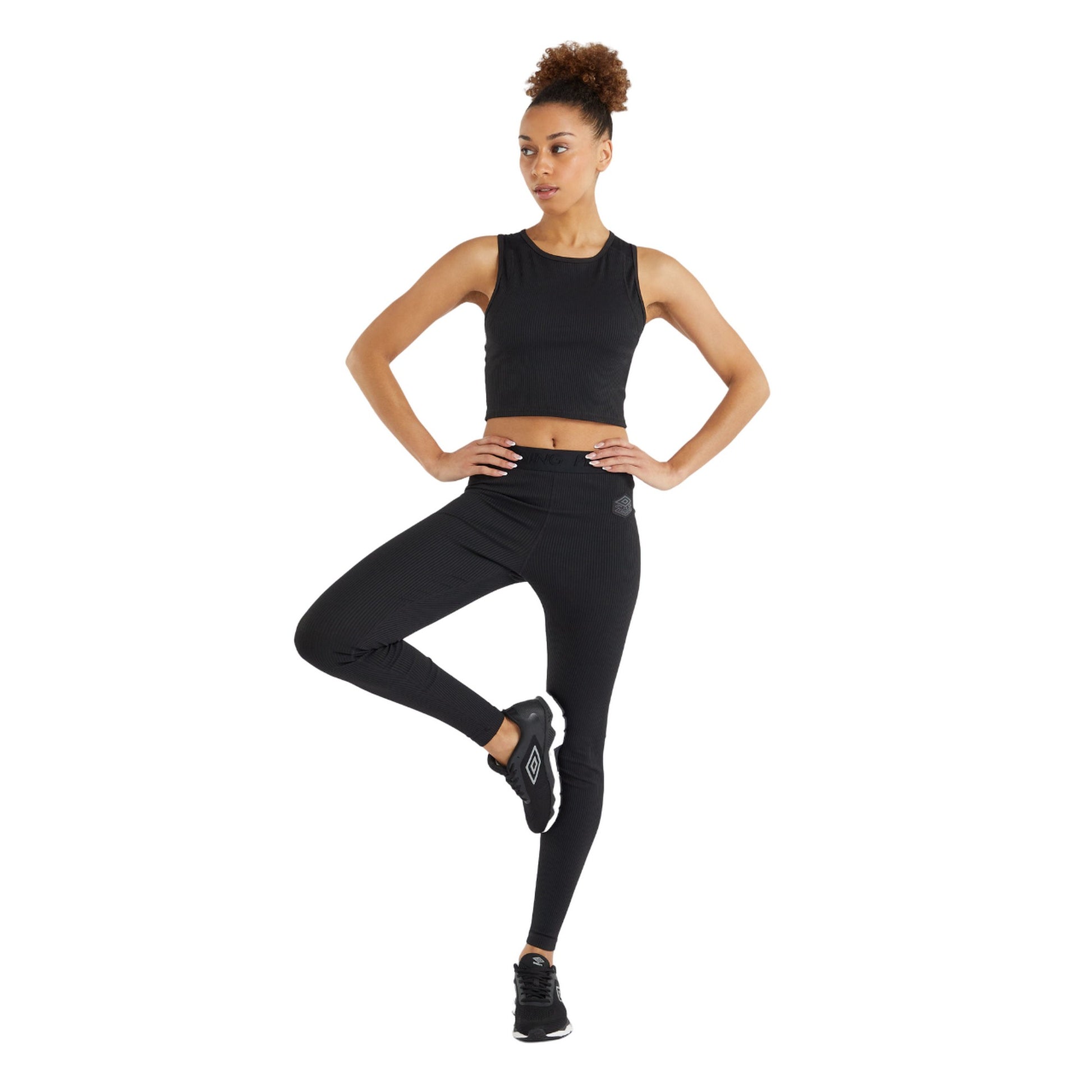 Black - Side - Umbro Womens-Ladies Pro Training Ribbed Leggings