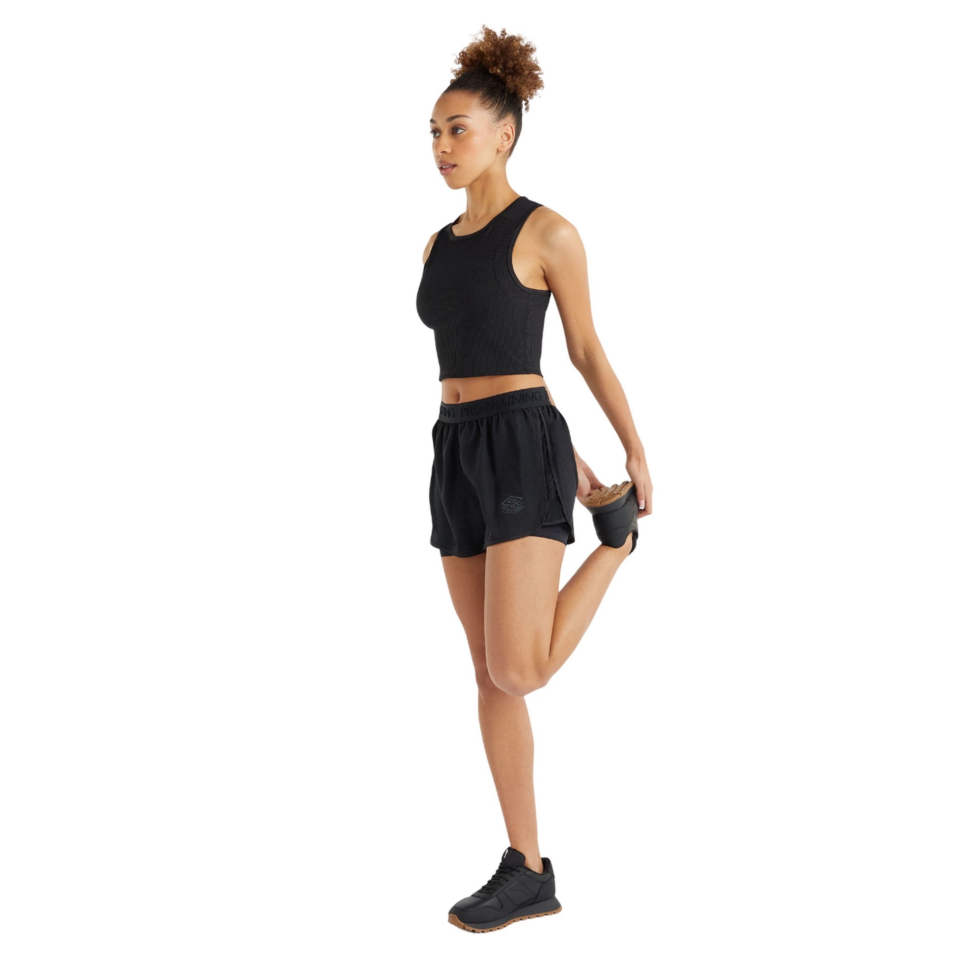 Black - Side - Umbro Womens-Ladies Ribbed Crop Top
