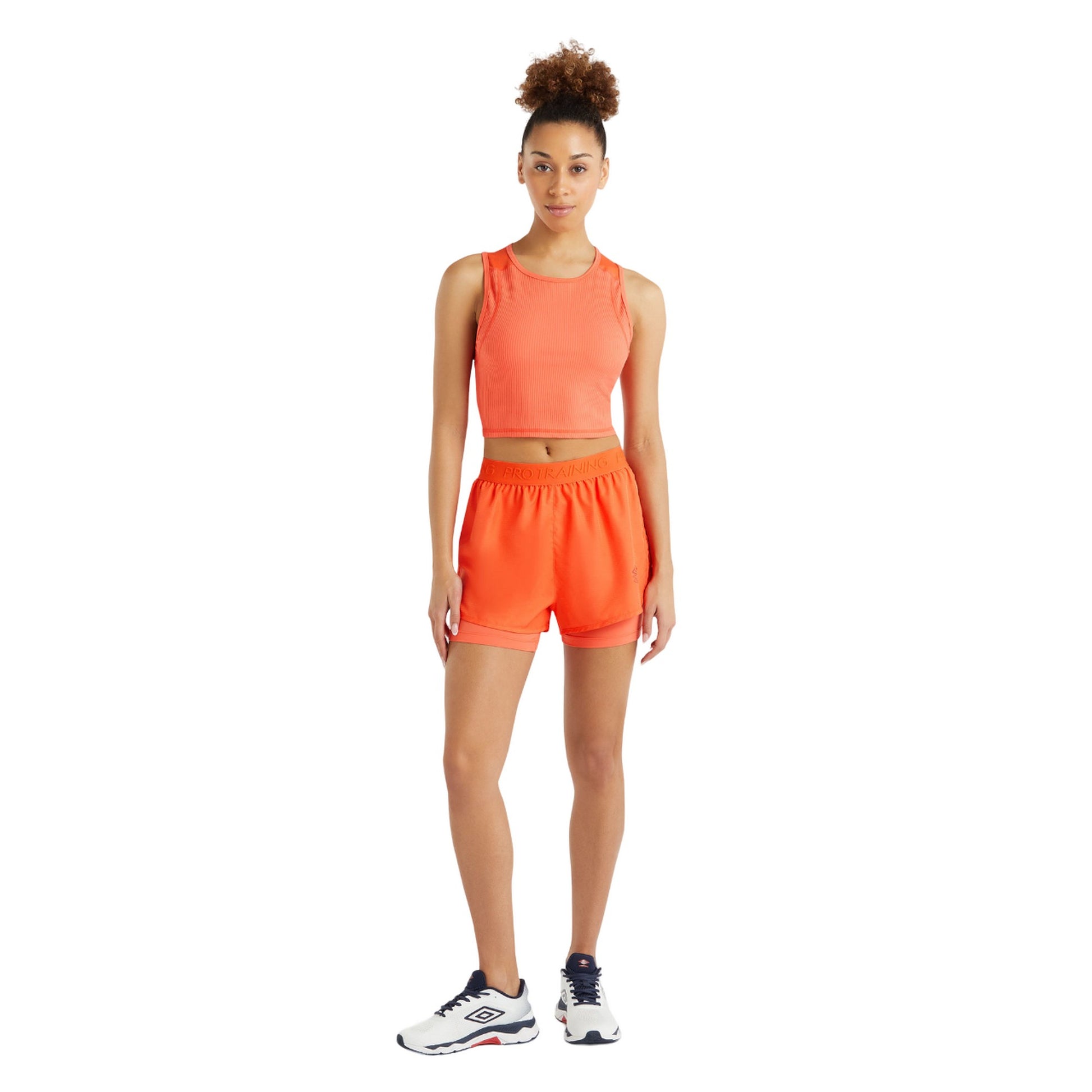 Hot Coral - Side - Umbro Womens-Ladies Ribbed Crop Top
