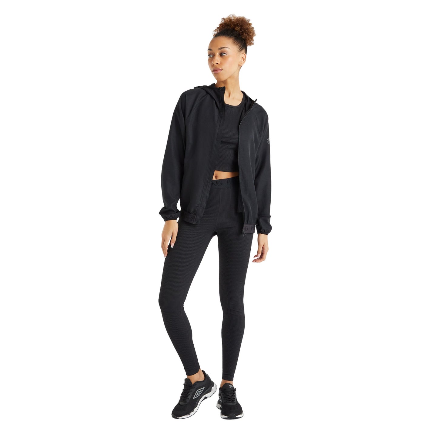 Black - Side - Umbro Womens-Ladies Pro Training Windbreaker Full Zip Hoodie