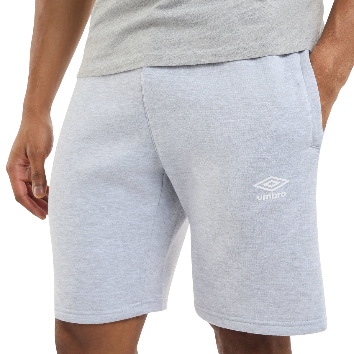 Grey Marl - Side - Umbro Mens Fleece Logo Casual Shorts