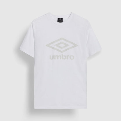 Brilliant White-Oyster Mushroom - Front - Umbro Mens Stacked Logo T-Shirt