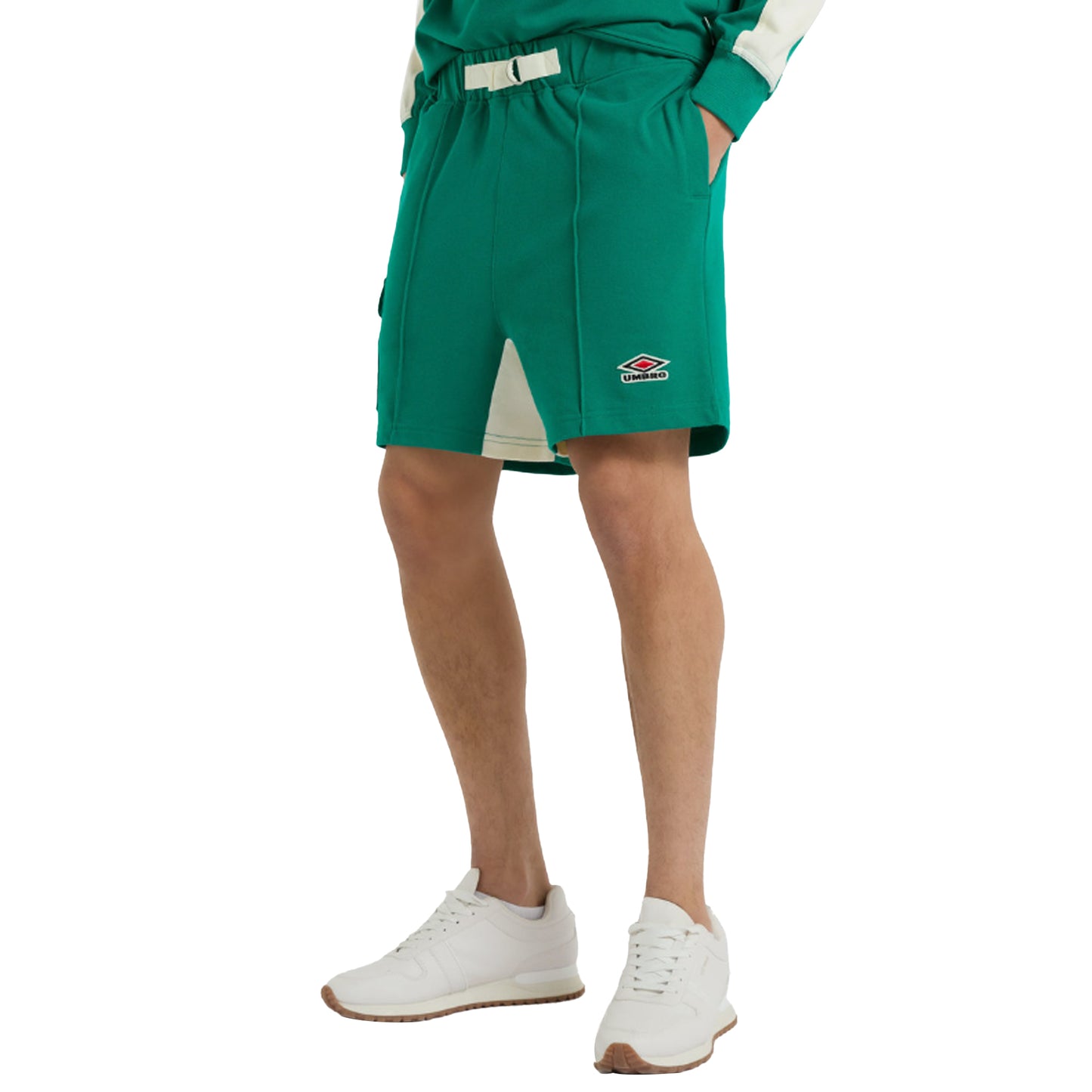 Quetzal Green-Papyrus - Back - Umbro Mens Panelled Shorts
