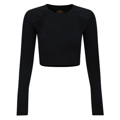 Black - Front - Umbro Womens-Ladies Pro Training Long-Sleeved Crop Top