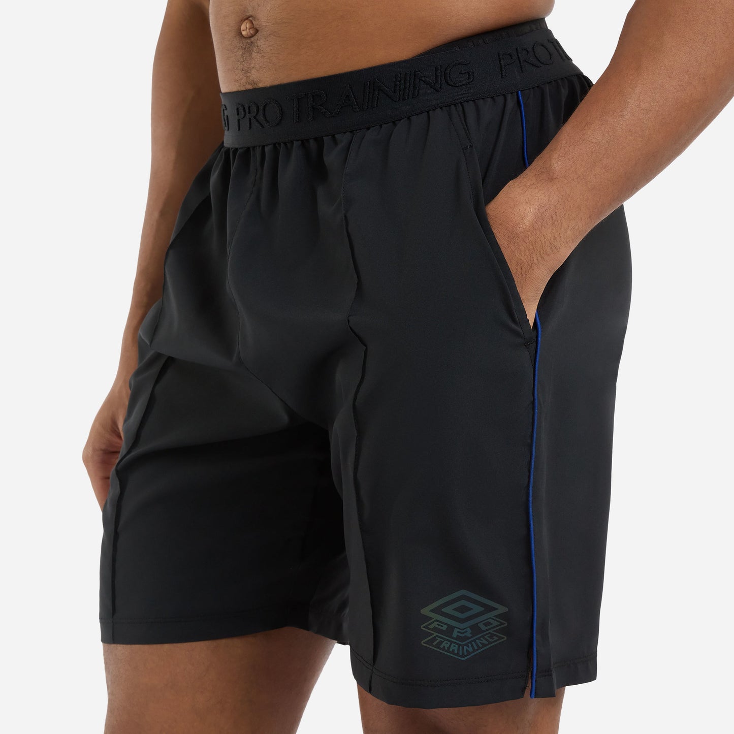 Black-Royal Blue - Side - Umbro Mens Pro Training Woven Shorts