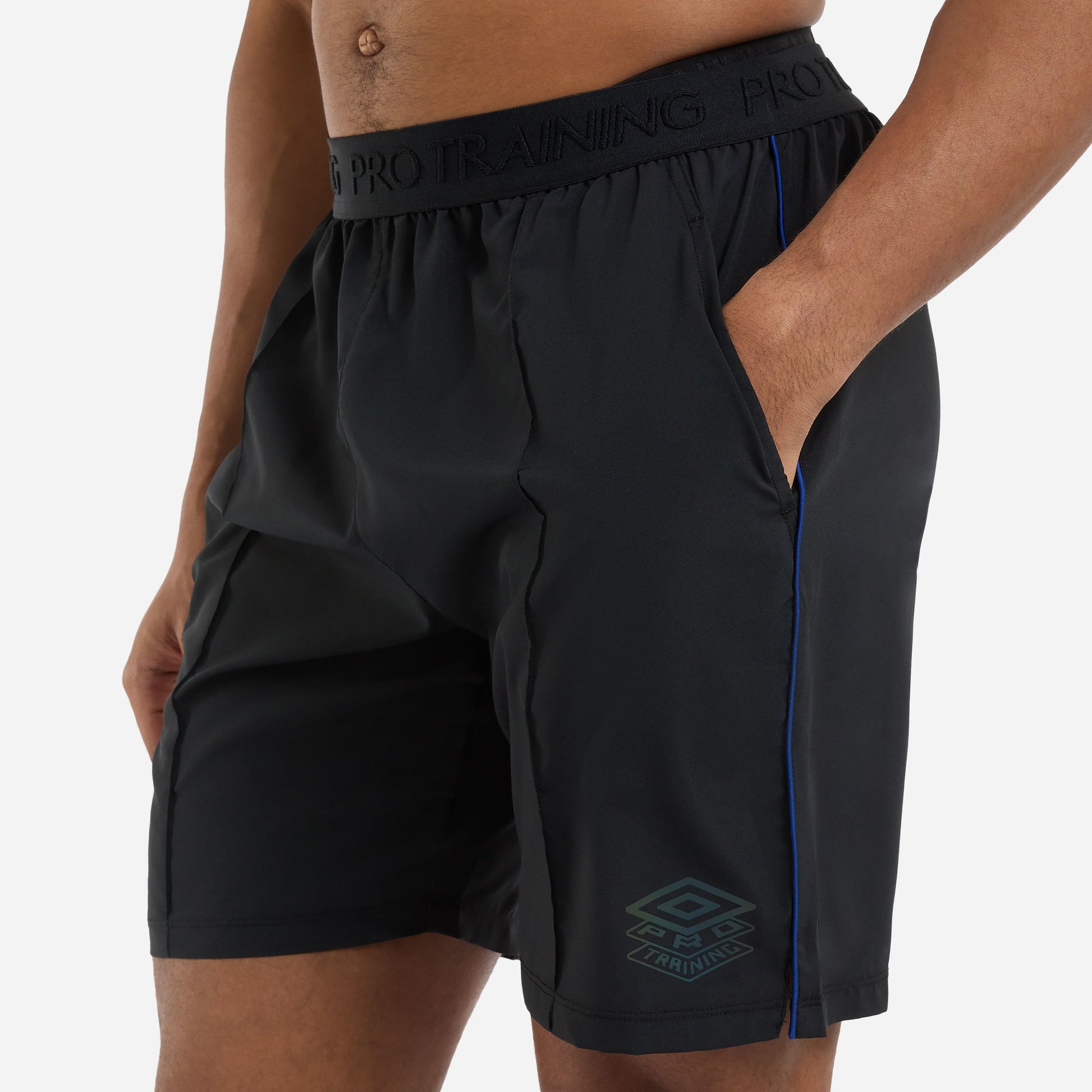 Black-Royal Blue - Side - Umbro Mens Pro Training Woven Shorts