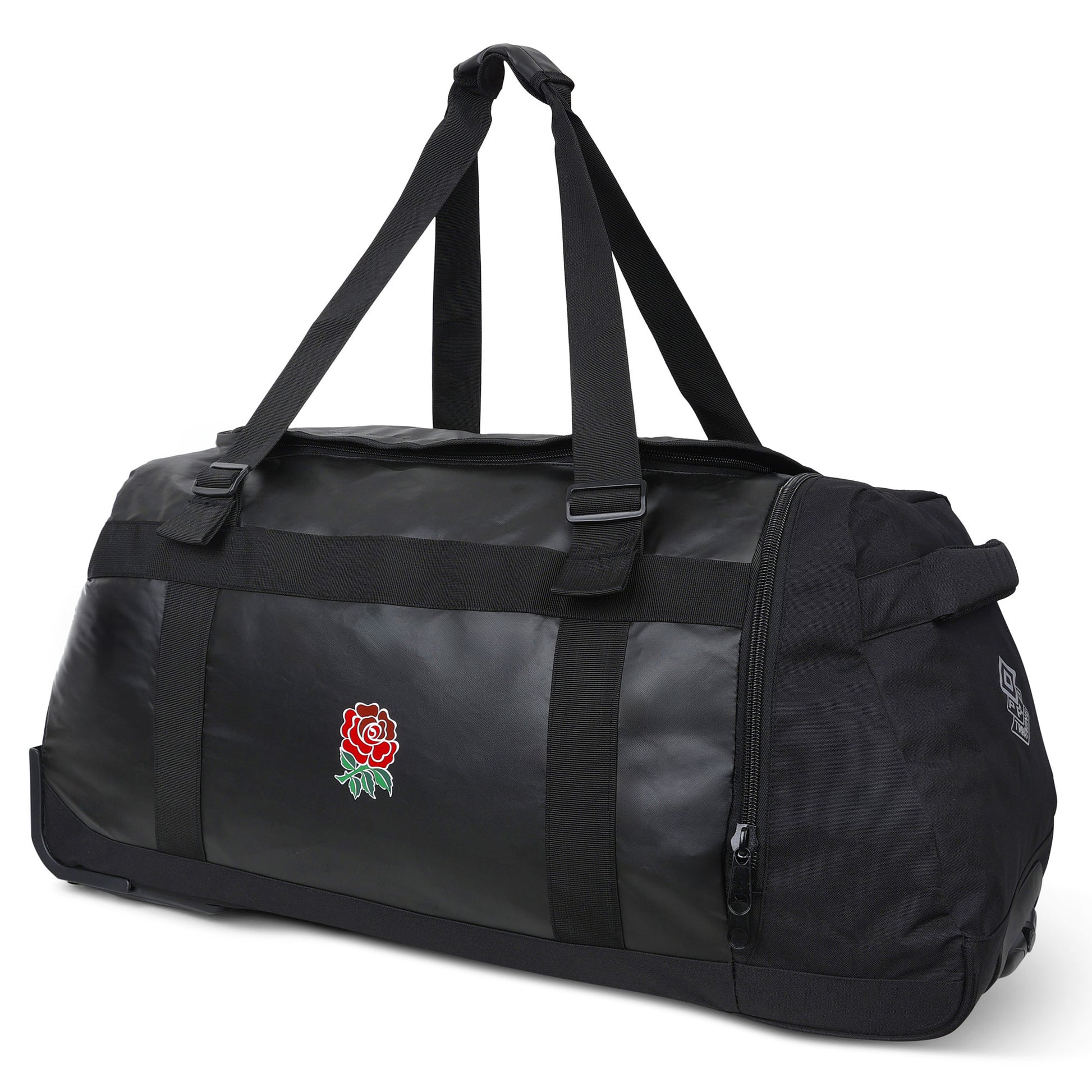 Black-Silver - Front - Umbro Rfu Elite England Rugby Wheeled Duffel Bag