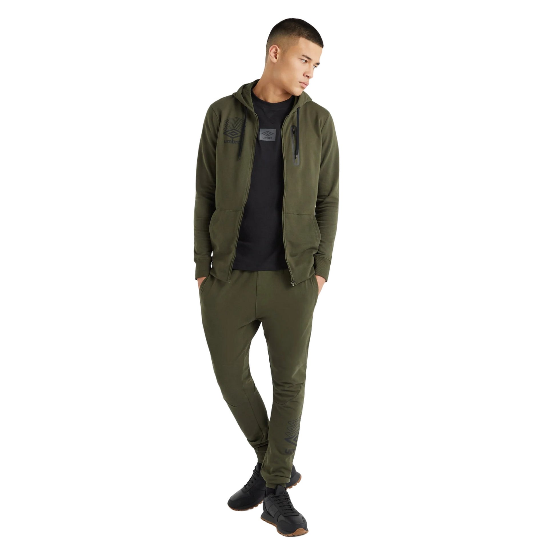 Dark Olive - Side - Umbro Mens Terrace Full Zip Hoodie