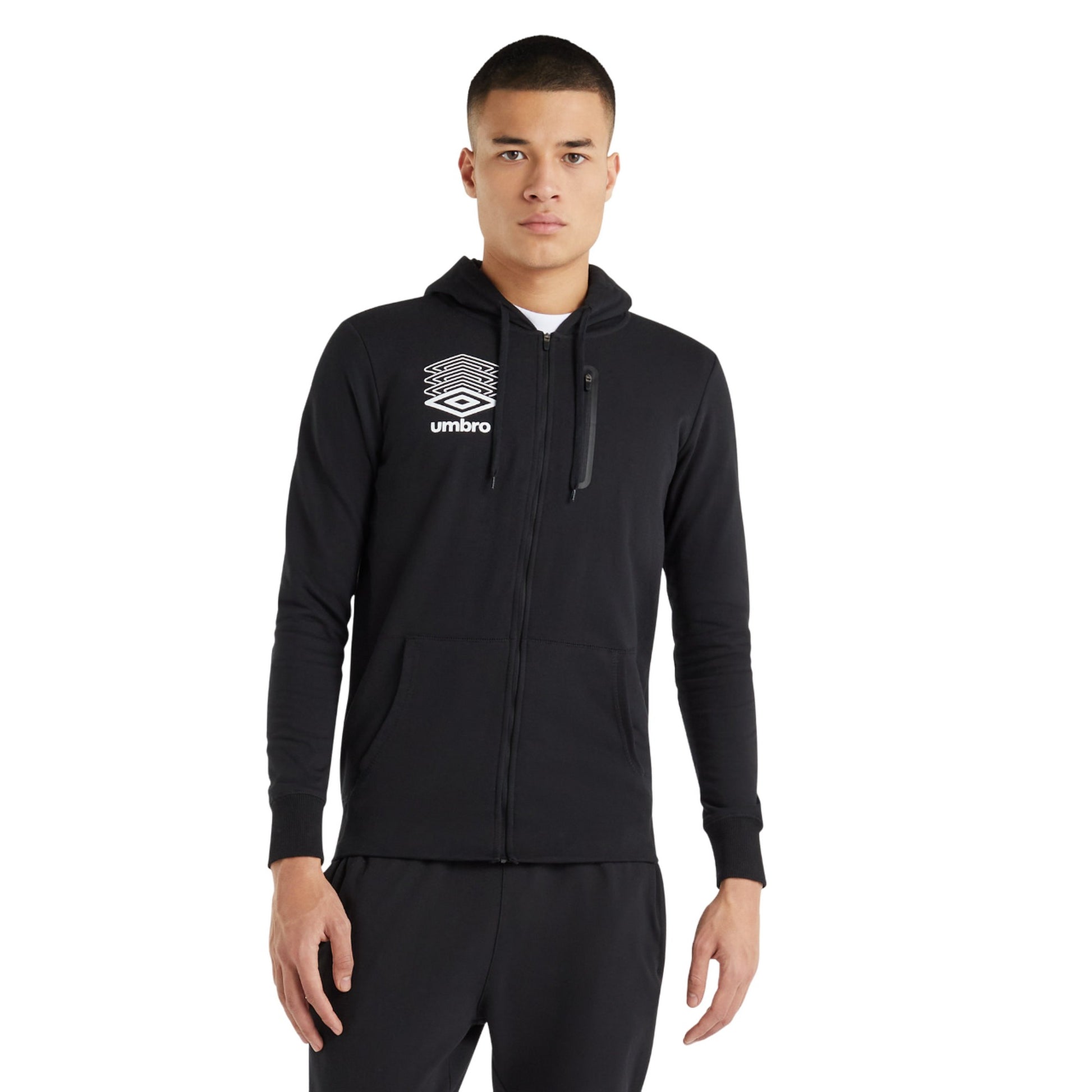 Black - Side - Umbro Mens Terrace Full Zip Hoodie