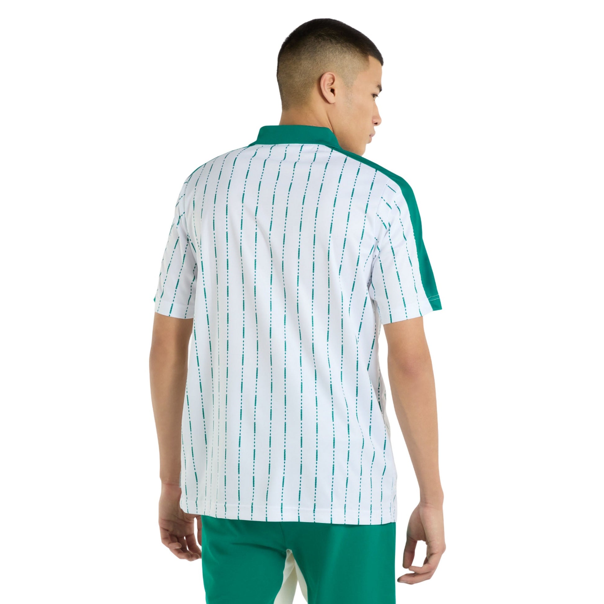 Brilliant White-Quetzal Green - Back - Umbro Mens Linear All-Over Print Jersey