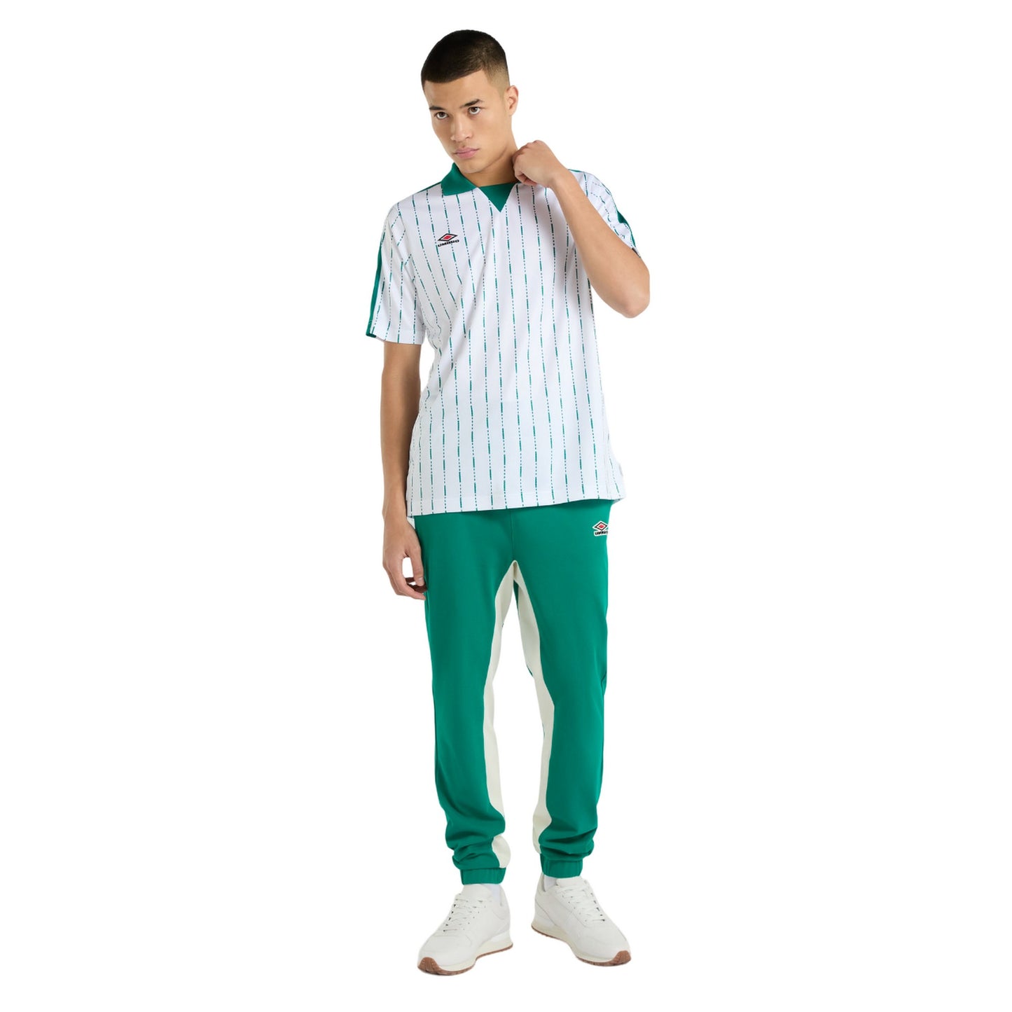 Brilliant White-Quetzal Green - Side - Umbro Mens Linear All-Over Print Jersey