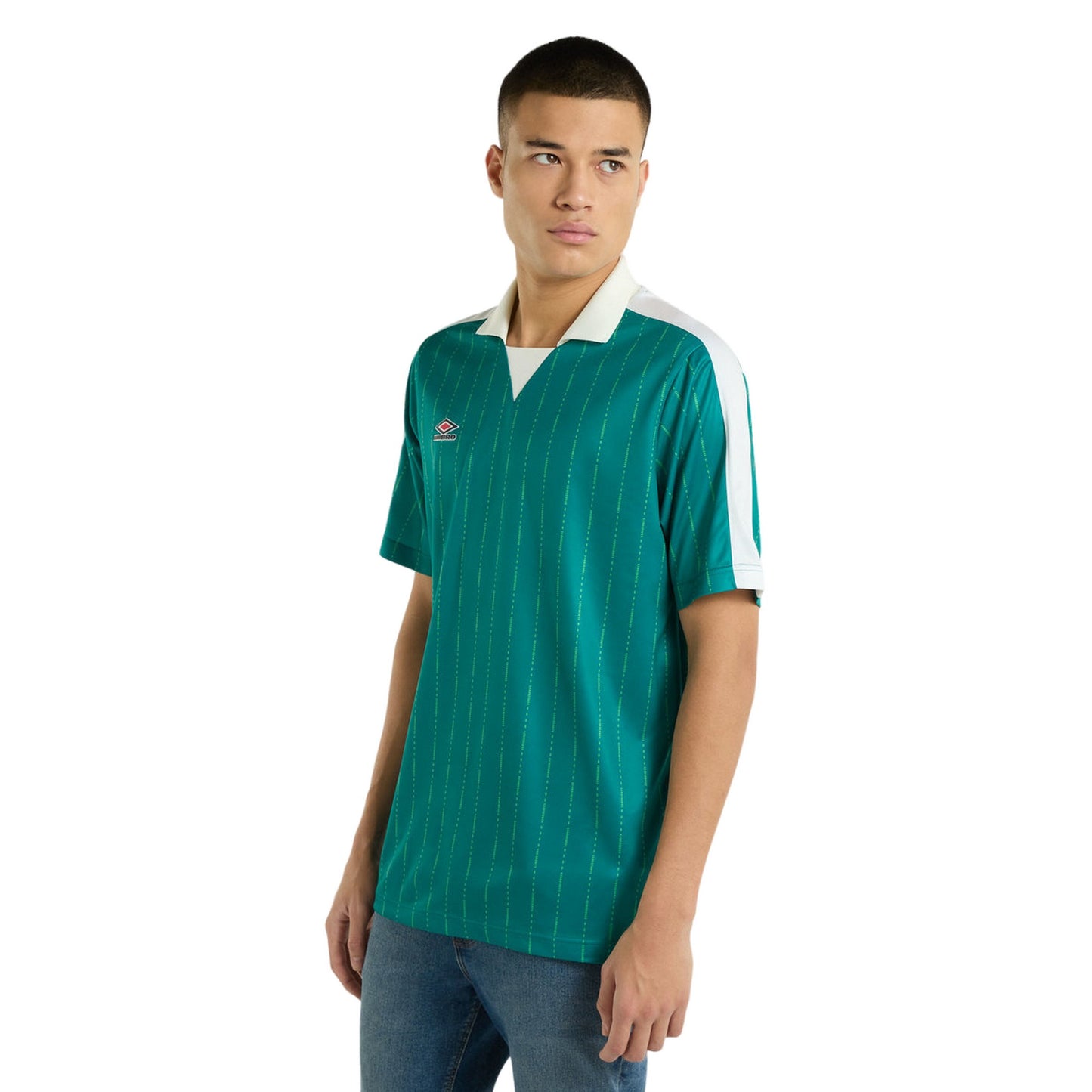 Green-Papyrus-Quetzal Green - Front - Umbro Mens Linear All-Over Print Jersey