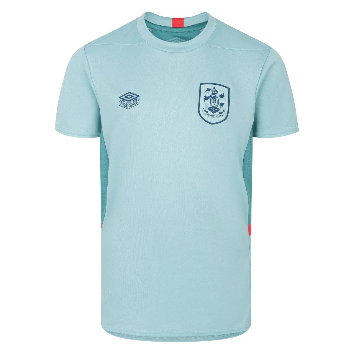 Aqua Haze-Latigo Bay-Lava Pink - Front - Umbro Childrens-Kids Premier Huddersfield Town AFC Training Jersey