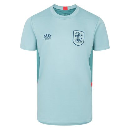 Aqua Haze-Latigo Bay-Lava Pink - Front - Umbro Childrens-Kids Premier Huddersfield Town AFC Training Jersey