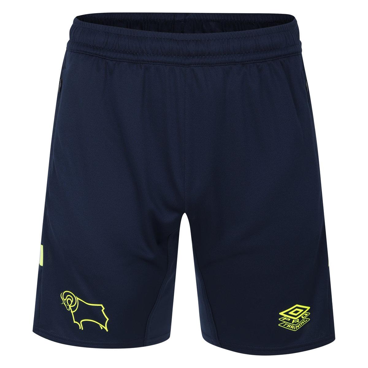 Dark Navy-Safety Yellow - Front - Umbro Unisex Adult Premier Derby County FC Training Shorts